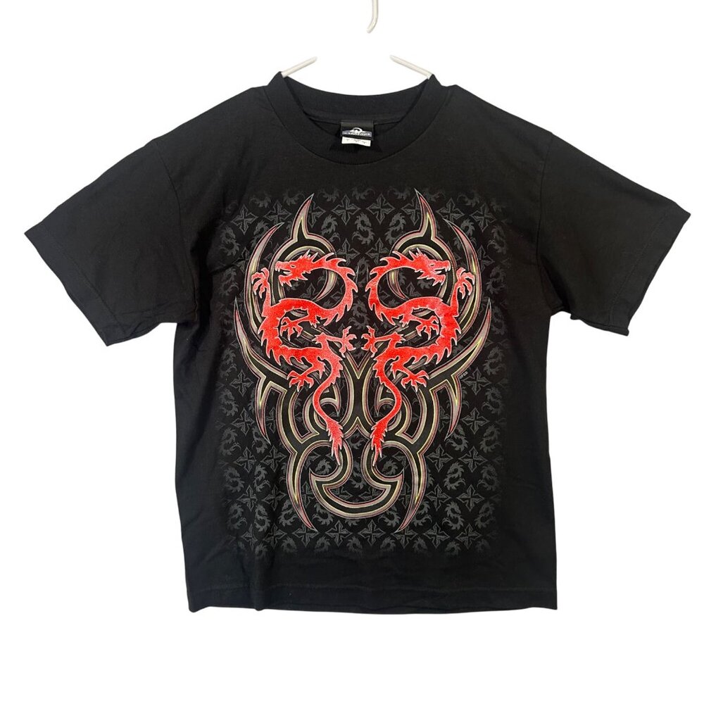Boys Size L Fire Red Dragon Graphic Print T-Shirt 4 Seasons Tag EUC